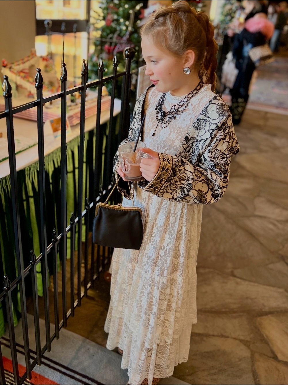 Joyfolie Black and Ivory Floral Bolero